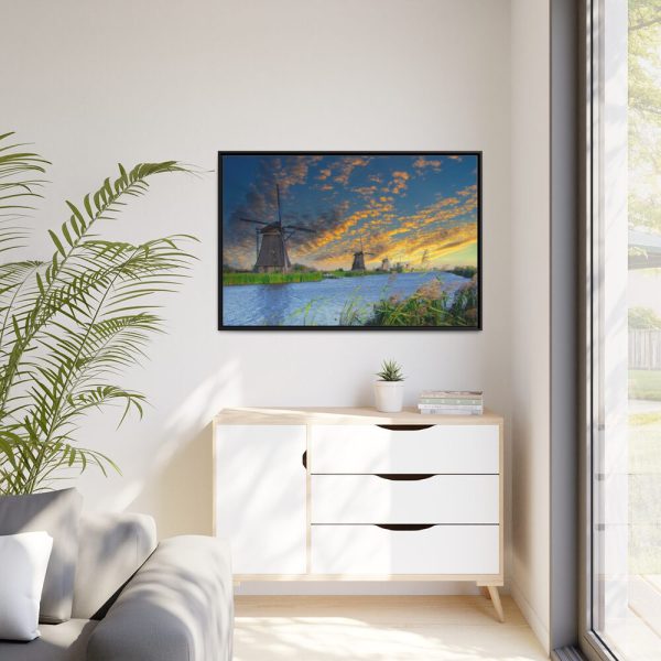 Wind Turbine in Sunset Framed Canvas