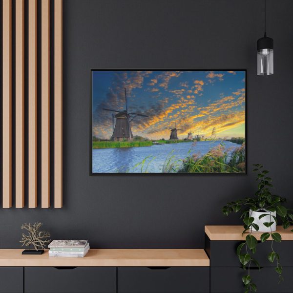 Wind Turbine in Sunset Framed Canvas