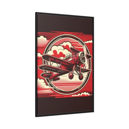 Vintage Red Biplane Flying Through the Sky Framed Canvas