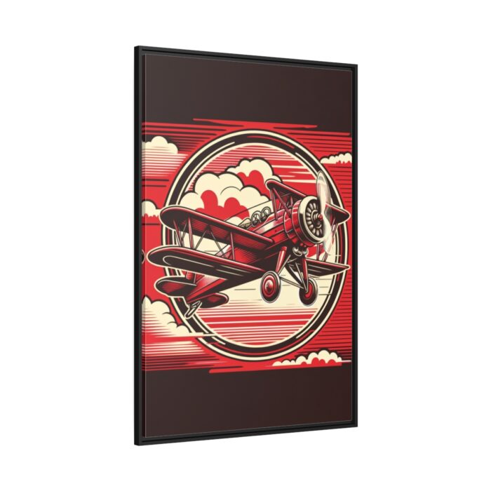 Vintage Red Biplane Flying Through the Sky Framed Canvas - Image 1