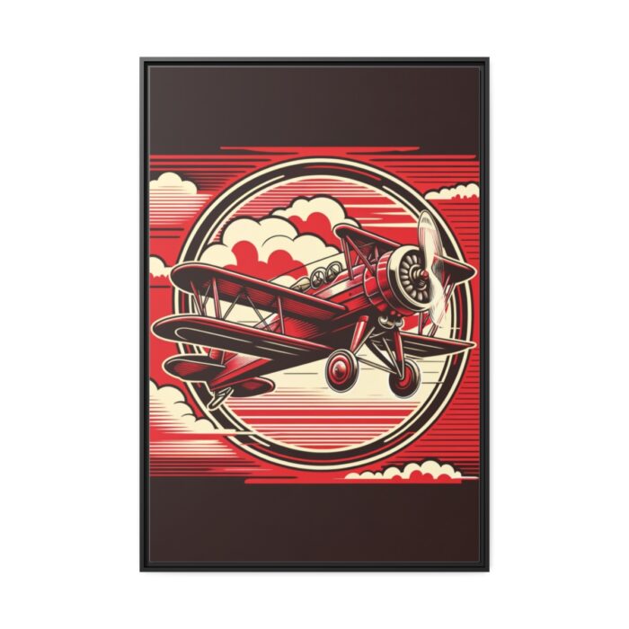 Vintage Red Biplane Flying Through the Sky Framed Canvas - Image 2