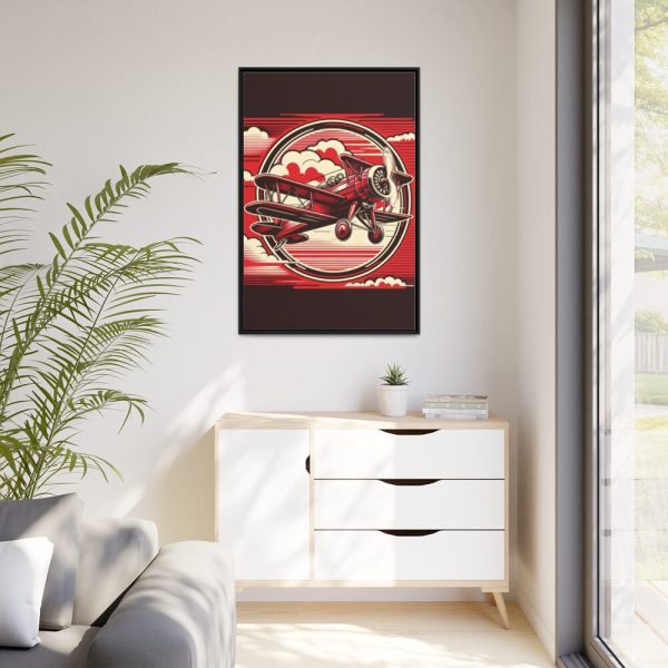 88299-107.jpg Vintage Red Biplane Flying Through the Sky Framed Canvas