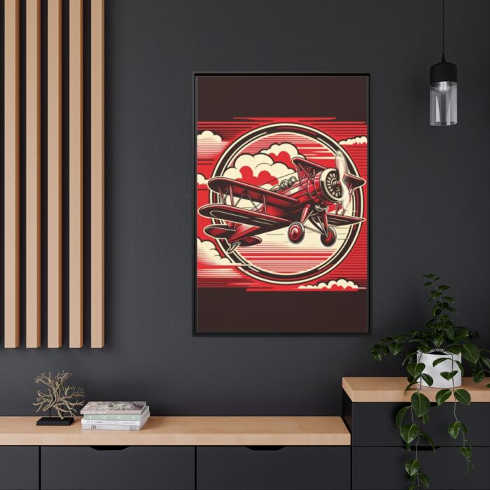 Vintage Red Biplane Flying Through the Sky Framed Canvas - Image 5