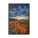 Sunset in Field With Red Wild Flowers Framed Canvas - Image 2