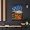 Sunset in Field With Red Wild Flowers Framed Canvas