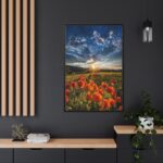 Sunset in Field With Red Wild Flowers Framed Canvas - Image 5