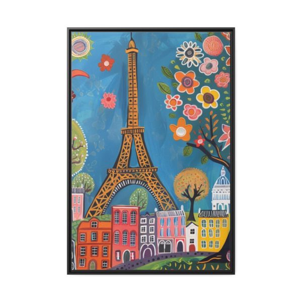 Colorful Illustration Paris and Eiffel Tower Framed Canvas