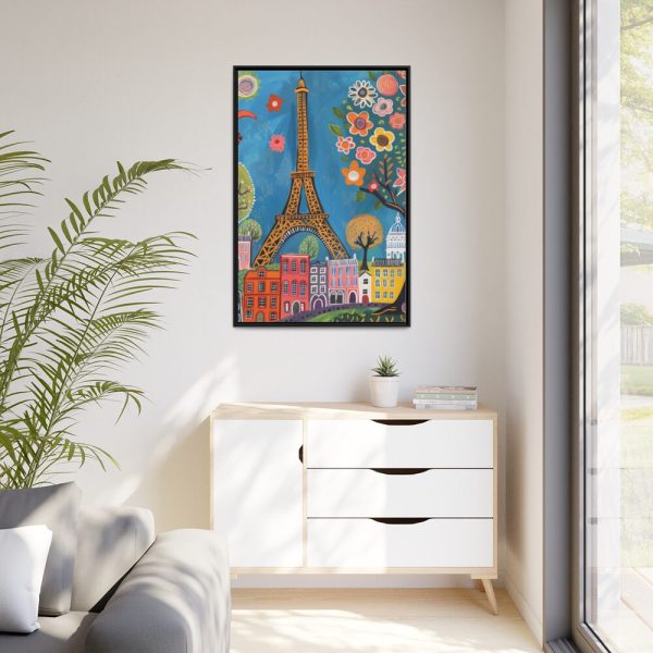Colorful Illustration Paris and Eiffel Tower Framed Canvas
