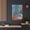 Colorful Illustration Paris and Eiffel Tower Framed Canvas