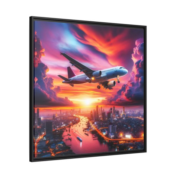 88302-60.jpg Large Airplane Flying During a Vibrant Sunset Framed Canvas