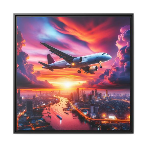 88302-61.jpg Large Airplane Flying During a Vibrant Sunset Framed Canvas