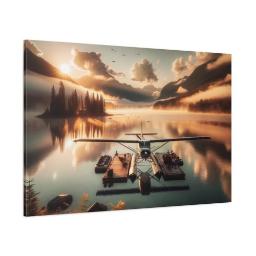 Floatplane Docked on Serene Lake at Sunrise Standard Canvas