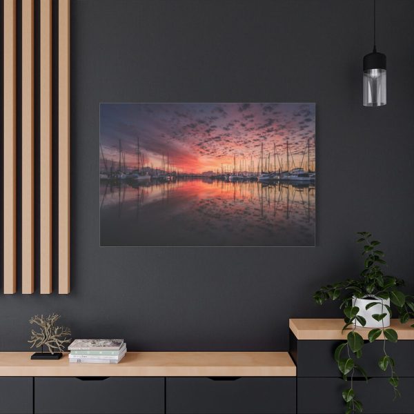 91638-233.jpg View of Pier With Boats at Sunset Standard Canvas