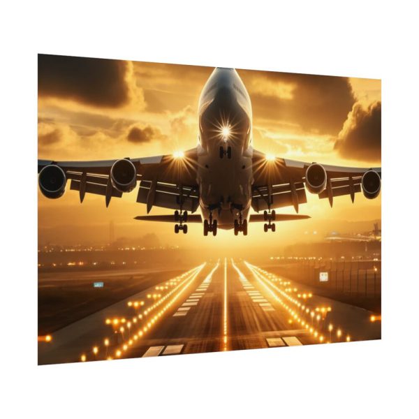 92408-387.jpg Airplane Taking Off From Runway at Sunset Poster