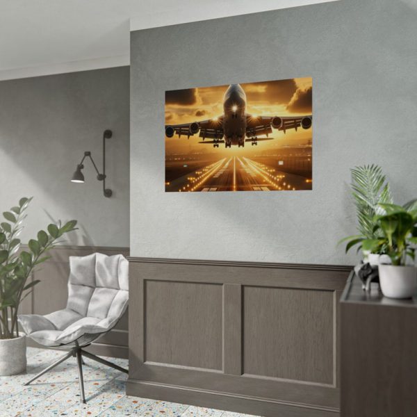 92408-389.jpg Airplane Taking Off From Runway at Sunset Poster