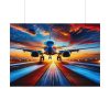 92408-391.jpg Commercial Airplane Positioned on Runway Poster