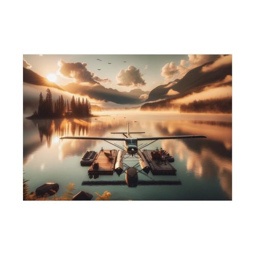 Floatplane Docked on Serene Lake at Sunrise Poster