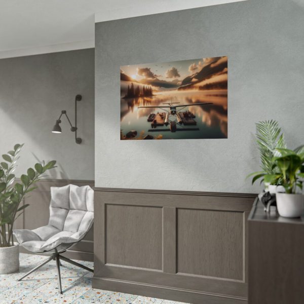 92408-399.jpg Floatplane Docked on Serene Lake at Sunrise Poster