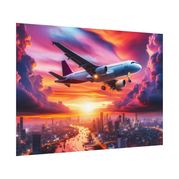 92408-402.jpg Large Airplane Flying During a Vibrant Sunset Poster