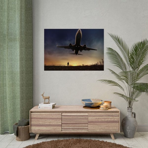 92409-368.jpg Man With Airplaine in Landscape Poster