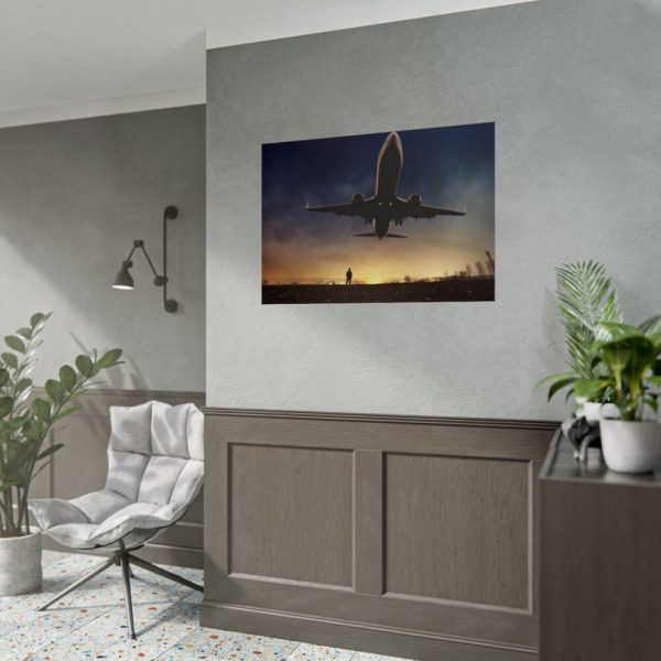 92409-369.jpg Man With Airplaine in Landscape Poster