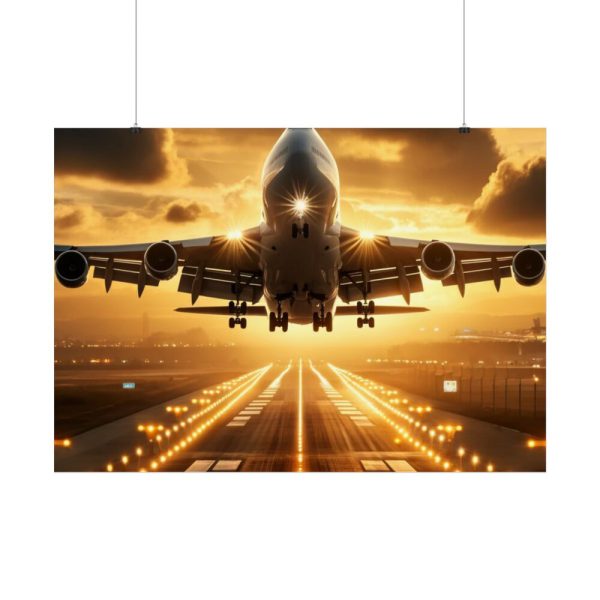 92409-386.jpg Airplane Taking Off From Runway at Sunset Poster