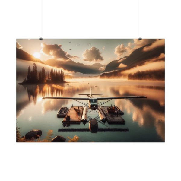 92409-396.jpg Floatplane Docked on Serene Lake at Sunrise Poster