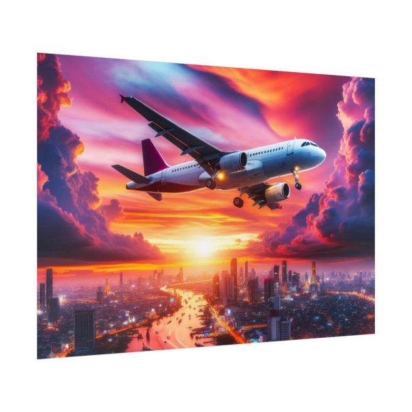92409-402.jpg Large Airplane Flying During a Vibrant Sunset Poster