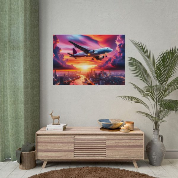 92409-403.jpg Large Airplane Flying During a Vibrant Sunset Poster