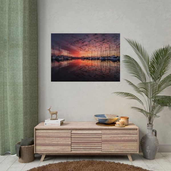 92409-538.jpg View of Pier With Boats at Sunset Poster