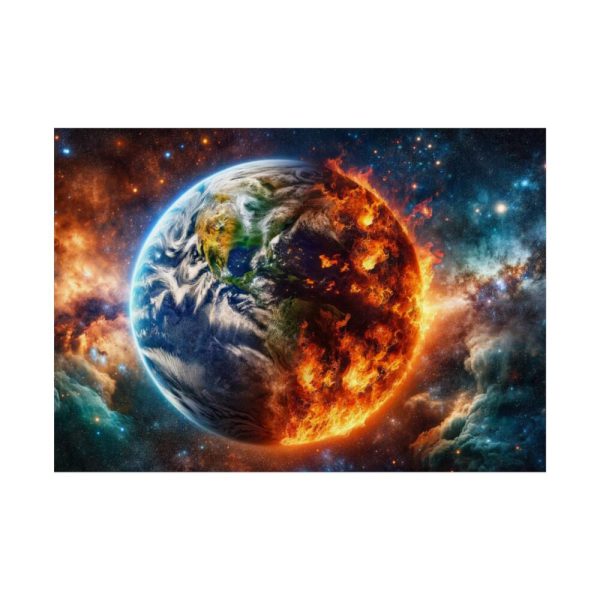 92409.jpg Planet's Fiery Destruction and Serene Beauty of Life Poster