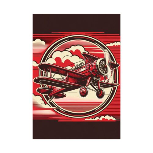 Vintage Red Biplane Flying Through the Sky Poster