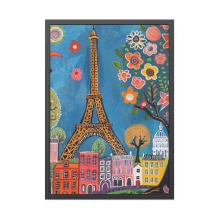 Colorful Illustration Paris and Eiffel Tower Framed Poster