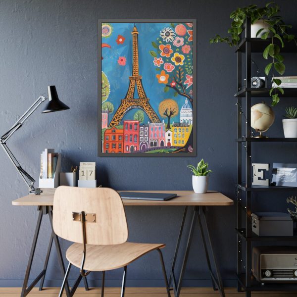 Colorful Illustration Paris and Eiffel Tower Framed Poster