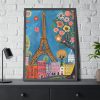 Colorful Illustration Paris and Eiffel Tower Framed Poster