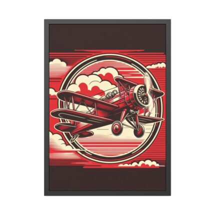 Vintage Red Biplane Flying Through the Sky Framed Poster