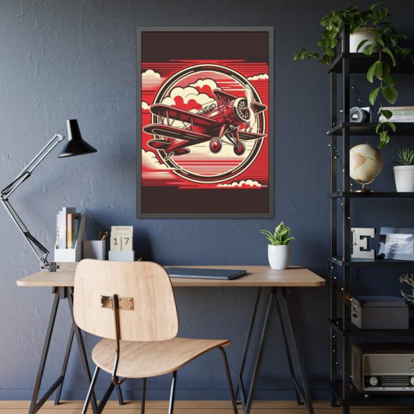93830-86.jpg Vintage Red Biplane Flying Through the Sky Framed Poster