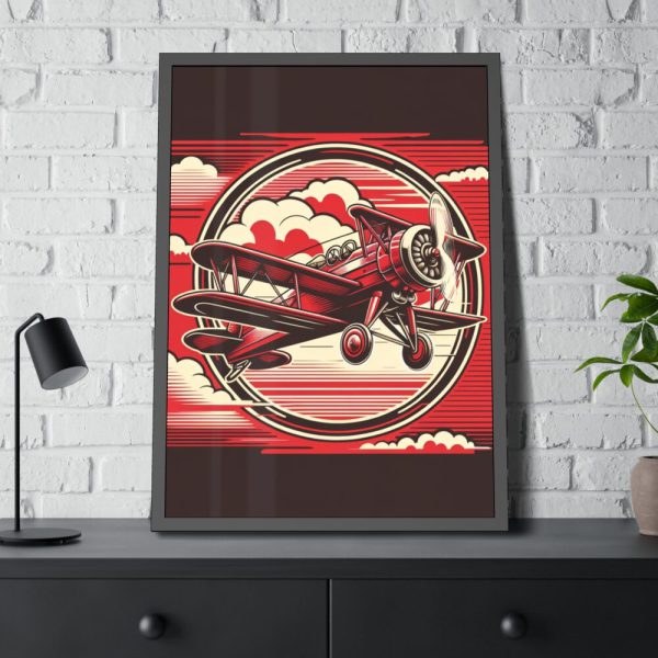 93830-87.jpg Vintage Red Biplane Flying Through the Sky Framed Poster