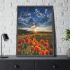 Sunset in Field With Red Wild Flowers Framed Poster