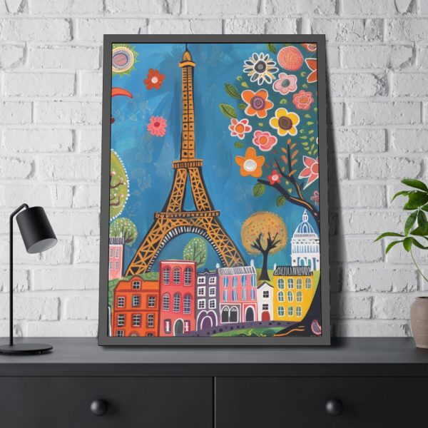 Colorful Illustration Paris and Eiffel Tower Framed Poster