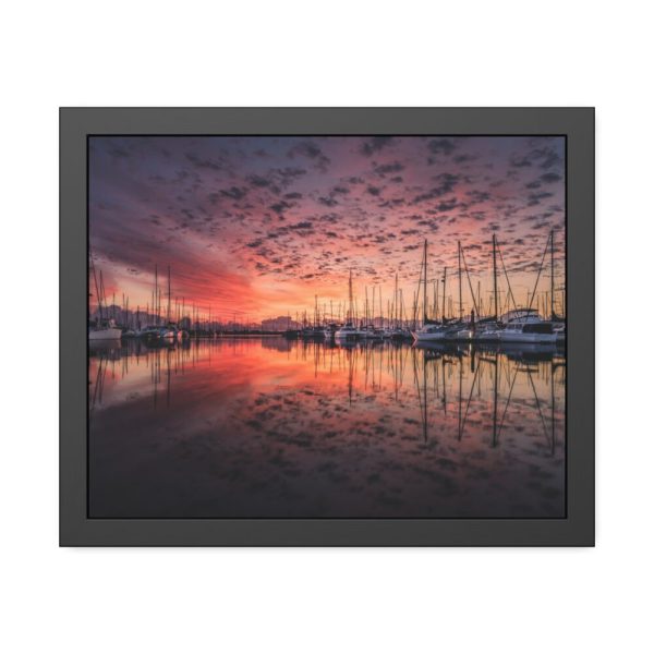 93844-4.jpg View of Pier With Boats at Sunset Framed Poster