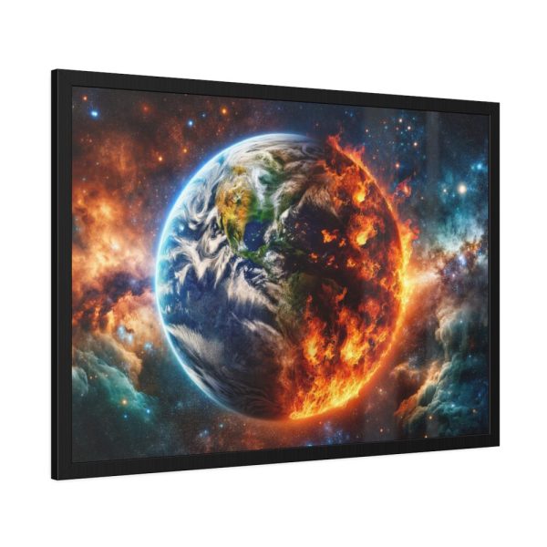 Planet's Fiery Destruction and Serene Beauty of Life Framed Poster