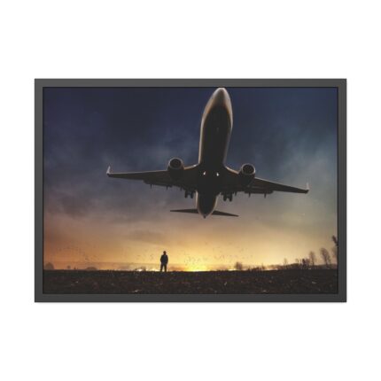 Man With Airplaine in Landscape Framed Poster