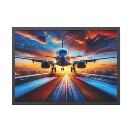 Commercial Airplane Positioned on Runway Framed Poster