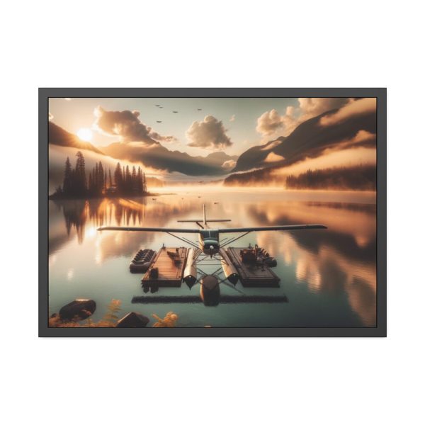 93854-320.jpg Floatplane Docked on Serene Lake at Sunrise Framed Poster