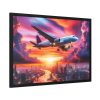 93854-325.jpg Large Airplane Flying During a Vibrant Sunset Framed Poster