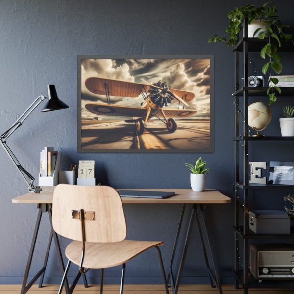 Yellow Vintage Biplane With Radial Engine Framed Poster