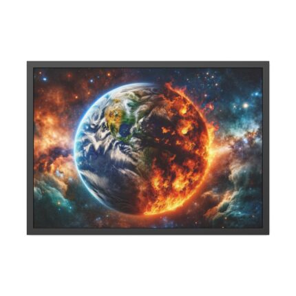 Planet's Fiery Destruction and Serene Beauty of Life Framed Poster
