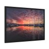 93854-449.jpg View of Pier With Boats at Sunset Framed Poster