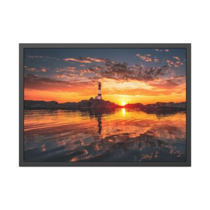 Lighthouse With a Sunset View Framed Poster